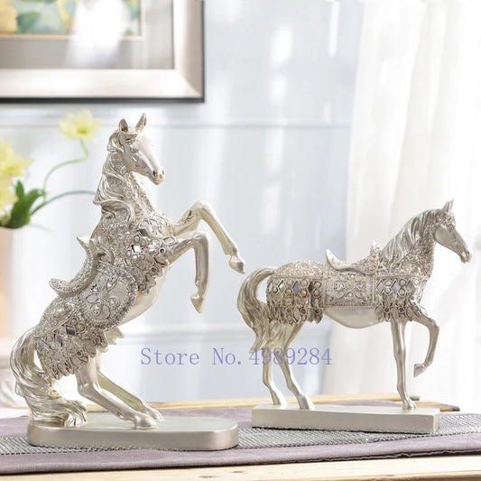 Creative Resin Golden Horse Simulation Animal Gem Crystal Decorations Crafts Modern Home Desktop Decoration Miniature Figurines