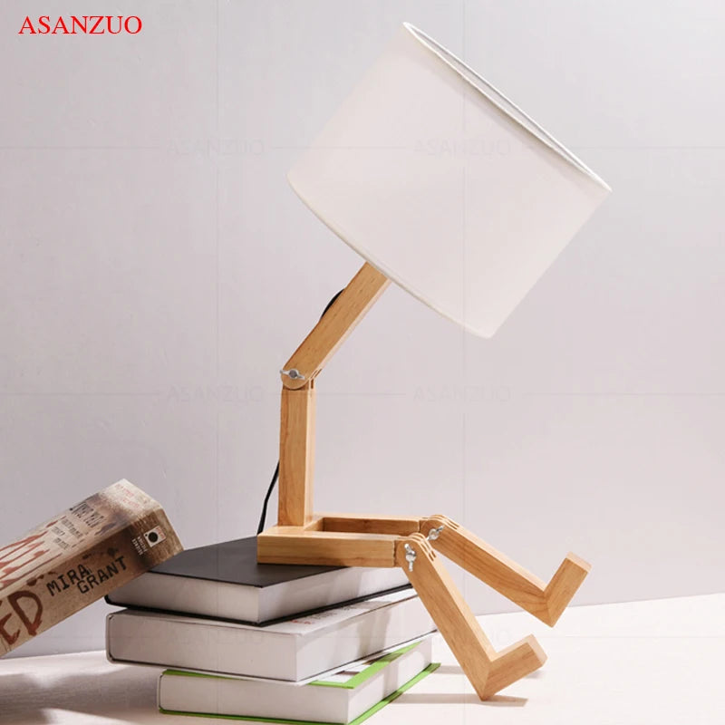 Nordic art ins Wooden Robot Shaped LED Table Lamp Modern Living Room Bedroom bedside lamp simple Study Decor Desk Lamp E14