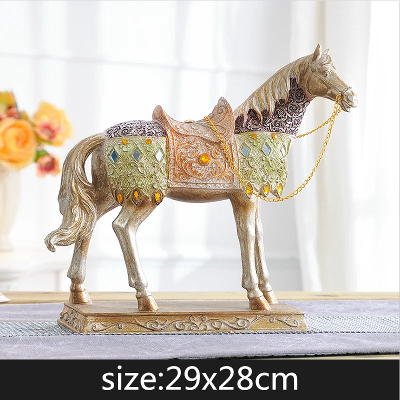 Creative Resin Golden Horse Simulation Animal Gem Crystal Decorations Crafts Modern Home Desktop Decoration Miniature Figurines