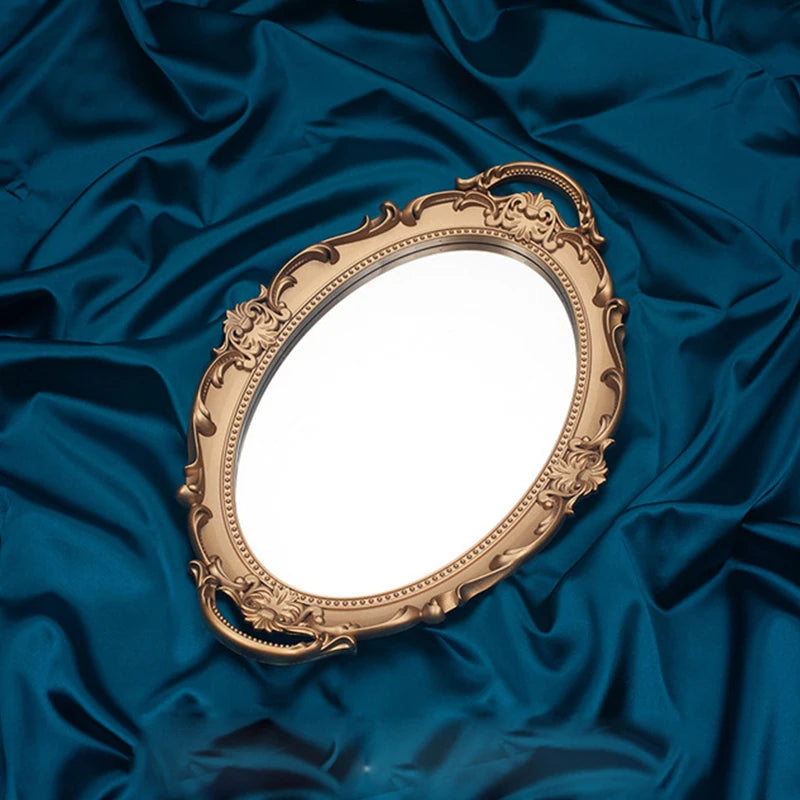 2024 Hot Vintage Decorative Glass Mirror Tray Fruit Jewelry Display Storage Plate Desktop Ornaments New