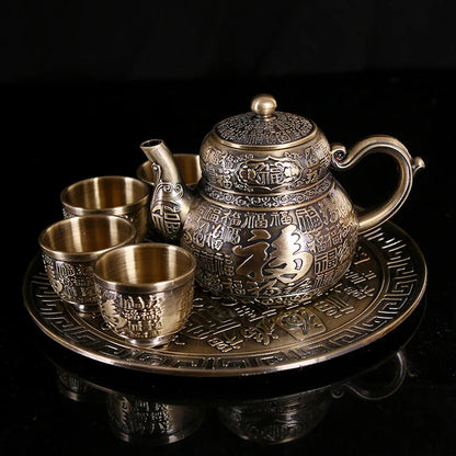 6-teiliges Teeservice aus Bronze im europäischen Stil, Retro-Teekanne aus Metall, Teetasse-Set, Teetasse aus Legierung, Weinglas mit Tablett, Teekanne, Geburtstagsgeschenkbox