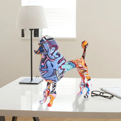 Emulational Graffiti Dog Figurine Resin Poodle Sculpture Animal Statue Ornaments Art for Kids Home Desktop Decor Yard Crafts