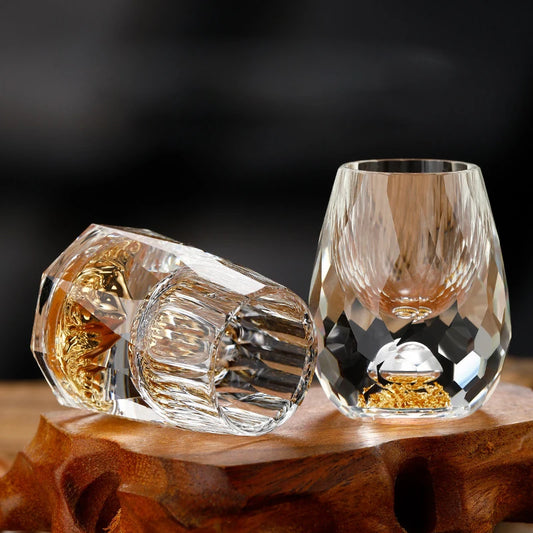 3D Glacier Whiskey Glass Cup Crystal Gold Foil Shot Glasses for Bar Club Transparent Glass Whiskey Liquor Cups High-End Wine Set