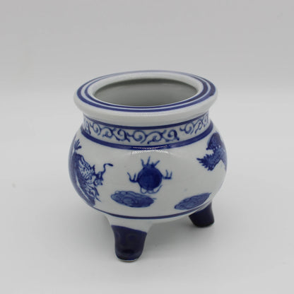 Räuchergefäß aus Keramik, blau und weiß, kleine Blumenvase