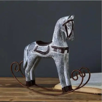 Nordic Wooden Crafts Living Room Office Decorations Creative Home Animal Ornaments Solid Wood Rocking Horse