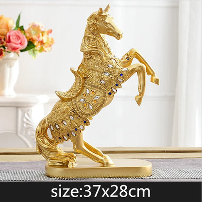 Creative Resin Golden Horse Simulation Animal Gem Crystal Decorations Crafts Modern Home Desktop Decoration Miniature Figurines