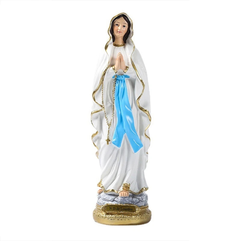 Our Lady of Lourdes Blessed Virgin Mother Mary Catholic Religious Gift Colored Resin Figurine Statue