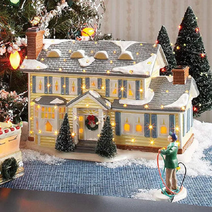 Mini décoration de Noël en résine, maison de Noël bien éclairée avec maison de voiture du père Noël et plus de petites figurines de Noël en résine