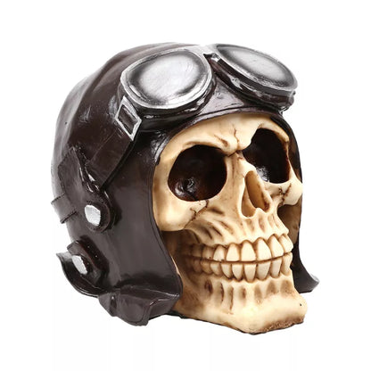 Aviator Skull Ornament Human Head Skull Statue for Home Decor Resin Figurines Halloween Decoration Sculpture Model Crafts
