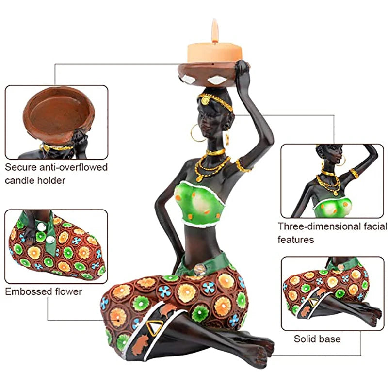 Kerzenhalter, afrikanische Figuren, 21,6 cm, Frauen, dekorative Skulpturen, Kerzenhalter für Esszimmer, Stammes-Lady-Statue für Heimdekoration
