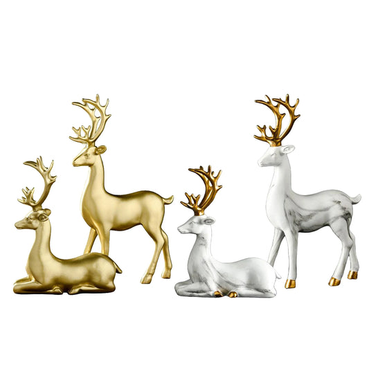 1 Pair Elk Deer Ornament Resin Crafts Figurine Statue Retro Statue Ornament Sculpture Wedding Gifts Home Decor Decorations