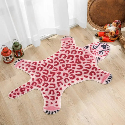 Rosa imitierter Leopardenmuster-Teppich aus Kunstleder, rutschfeste, rutschfeste Matte, waschbarer Tierdruck-Teppich für Wohnzimmer und Schlafzimmer