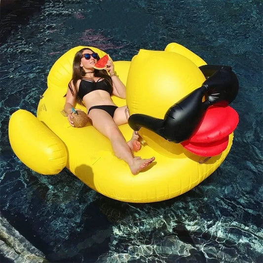 1pc Giant Duck Shaped Floating Bed, Inflatable Pool Water Lounge Chair, Suitable For Pool & Beach Party
