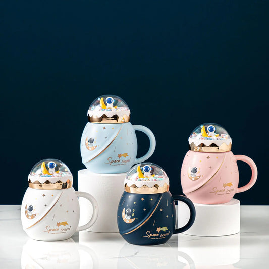 Astronaut Planet Mug Landscape Cover Ceramic Cups Gift Spaceman Capacity Water Cup Procelain Mason Jar