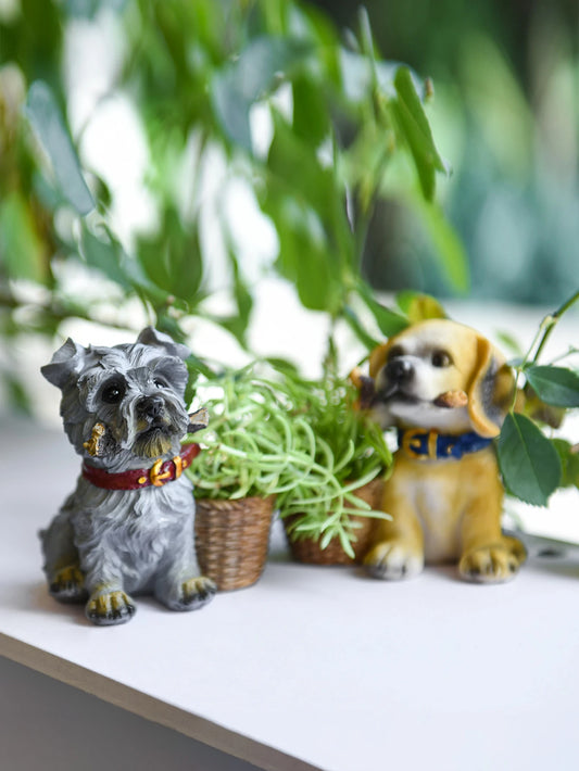 Cute Mini Dog Bite Bone Succulent Plant Flower Pot Courtyard Lawn Gardening Outdoor Decoration Sculpture Resin Crafts Decoration