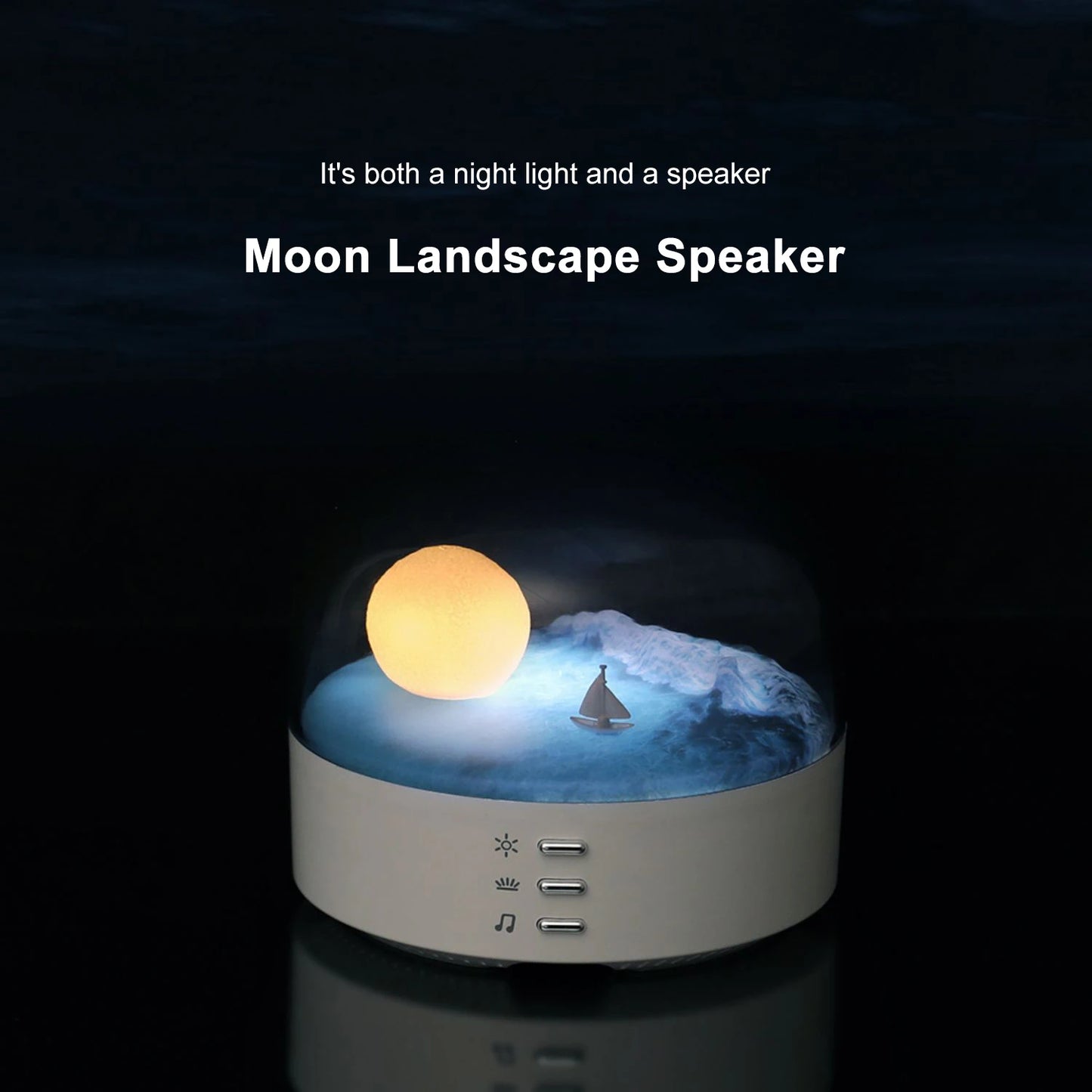 Moon LED Atmosphere Night Light Speaker Bluetooth Rechargeable Dimming Wave Table Lamp Kid Christmas Birthday Gift Bedroom Decor