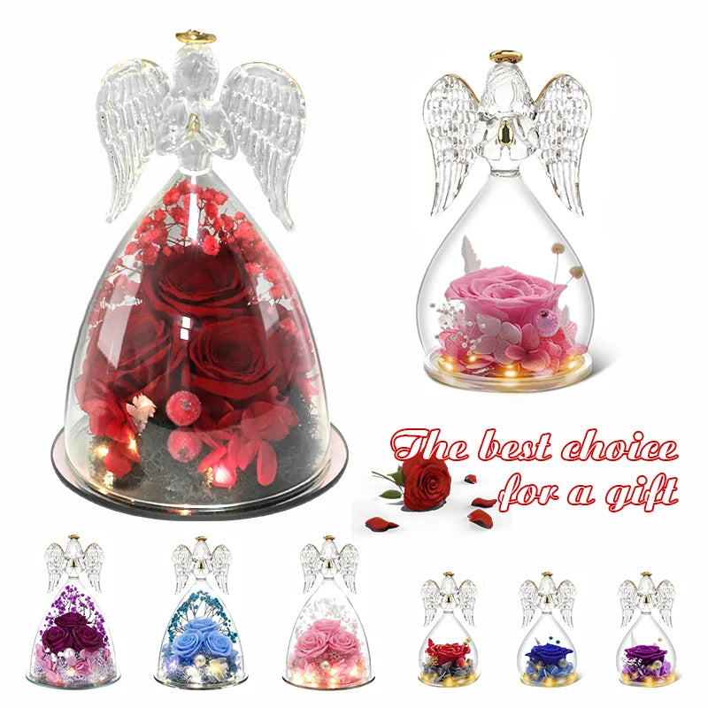 LED-Glas-Rosenengel-Statuen, ewiger, echter Rosen-Glasengel zur Lieferung, Prime Today, Valentinstag, Muttertag, Geburtstagsgeschenke