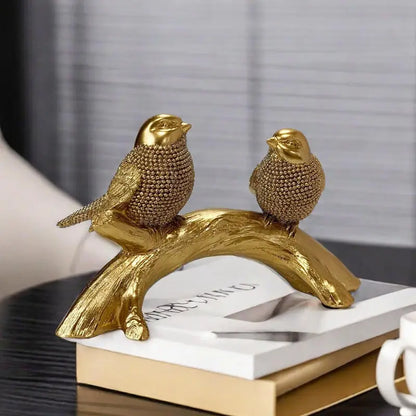 Creative Couple Bird Resin Statue on Branch Table Ornament Handcrafted Birds Figurines Sculptures Office Home Desk Decorations
