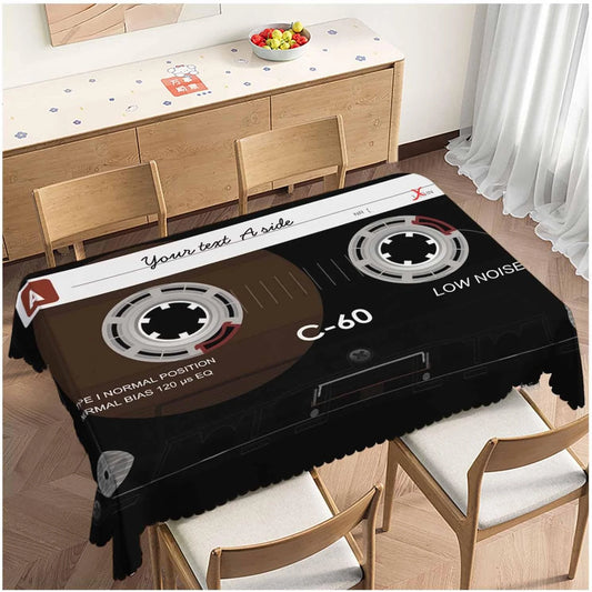 Retro Audio Cassette Rectangle Tablecloth Home Party Decor Tape Kitchen Dining Waterproof Table Cloth Picnic Camping Table Decor