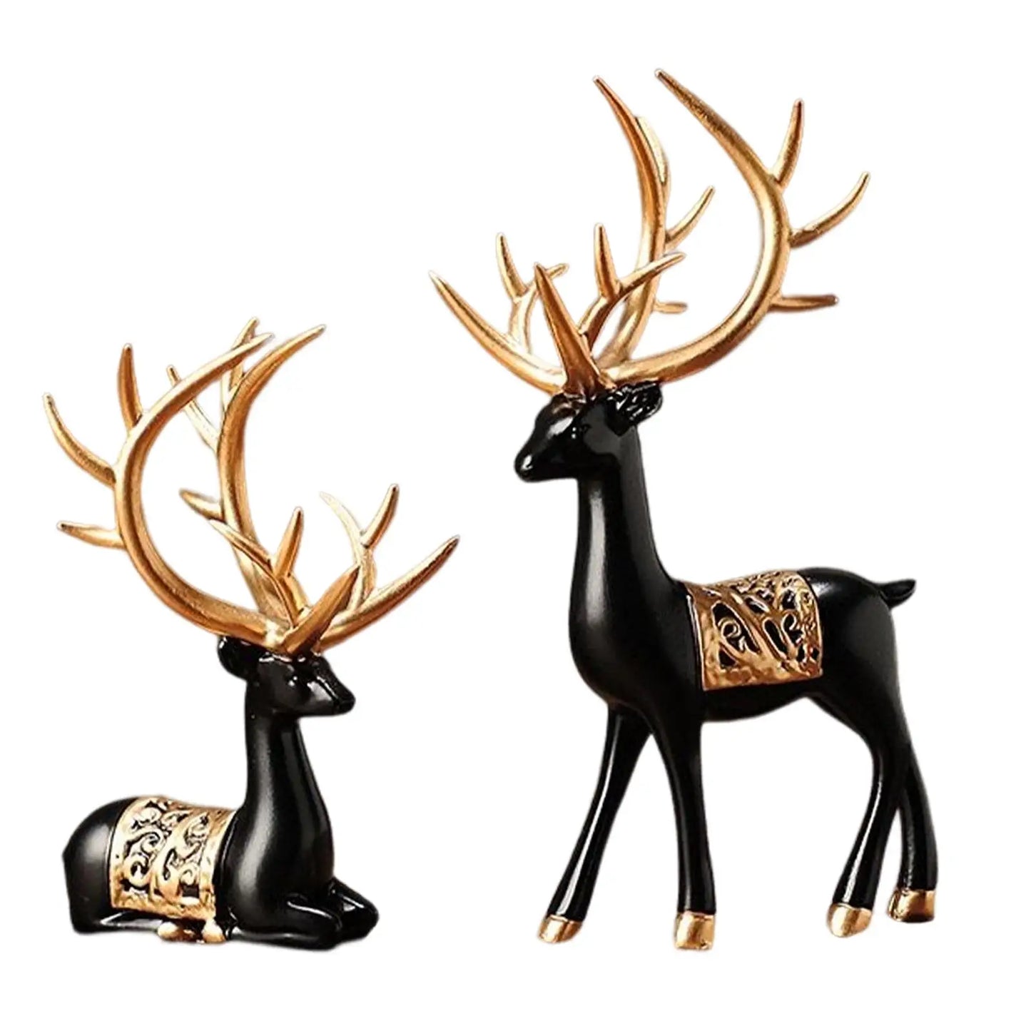 2x Reindeer Statues Craft Figurine Creative for Table Bedroom Decoration Wedding