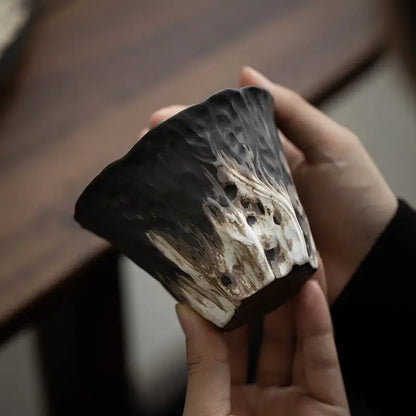 200ml Handmade Embossed Lotus Ceramic Tea TureeWabi Sabi Style Covered Bowl Coarse Pottery Tea Maker Gaiwan Kung Fu Tea Set Gift