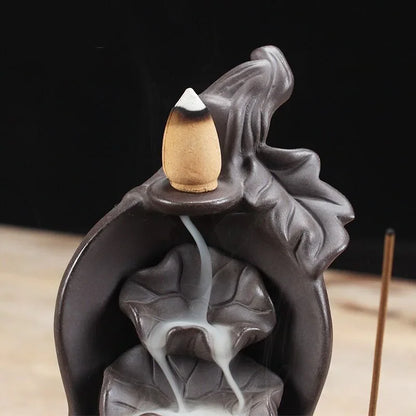 Gourde et Lotu cascade brûleur d'encens porte-bâton d'encens encensoir argile violette arôme fumée refoulement décor à la maison-pas d'encens