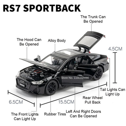 1:32 RS7 Alloy Toys Models Diecast Cars with Light Music Rubber Tires Car 6 Doors Opened Miniature Vehicle Child Adult Gifts