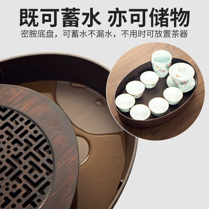 GIANXI Chinese Natural Bamboo Tea Tray Water Storage Kung Fu Tea Board Simple Round Tea Set Tea Plate Accessories