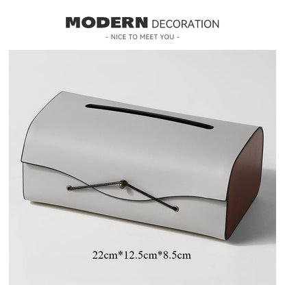 High-end Fashion PU Leather Tissue Box Holder, Rectangular Napkin Facial Tissues Holder Dispenser, Home Office Car Tissue Box