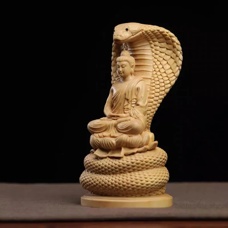 1PC Boxwood Carving Sakyamani Buddha Ornament Snake Protection Buddha Home Decoration Car Decoration Crafts