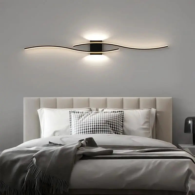 Modern LED Wall Lamp Black Long Strip Wall Sconce For Living Room Bedroom Bedside Hallway Home Decor Remote Control Lighting