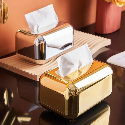 Luxury Golden Tissue Boxes Storage Napkin Holder Paper Case Organizer Ornament Craft Desktop Tissue Holder Kitchen Tissue Box
