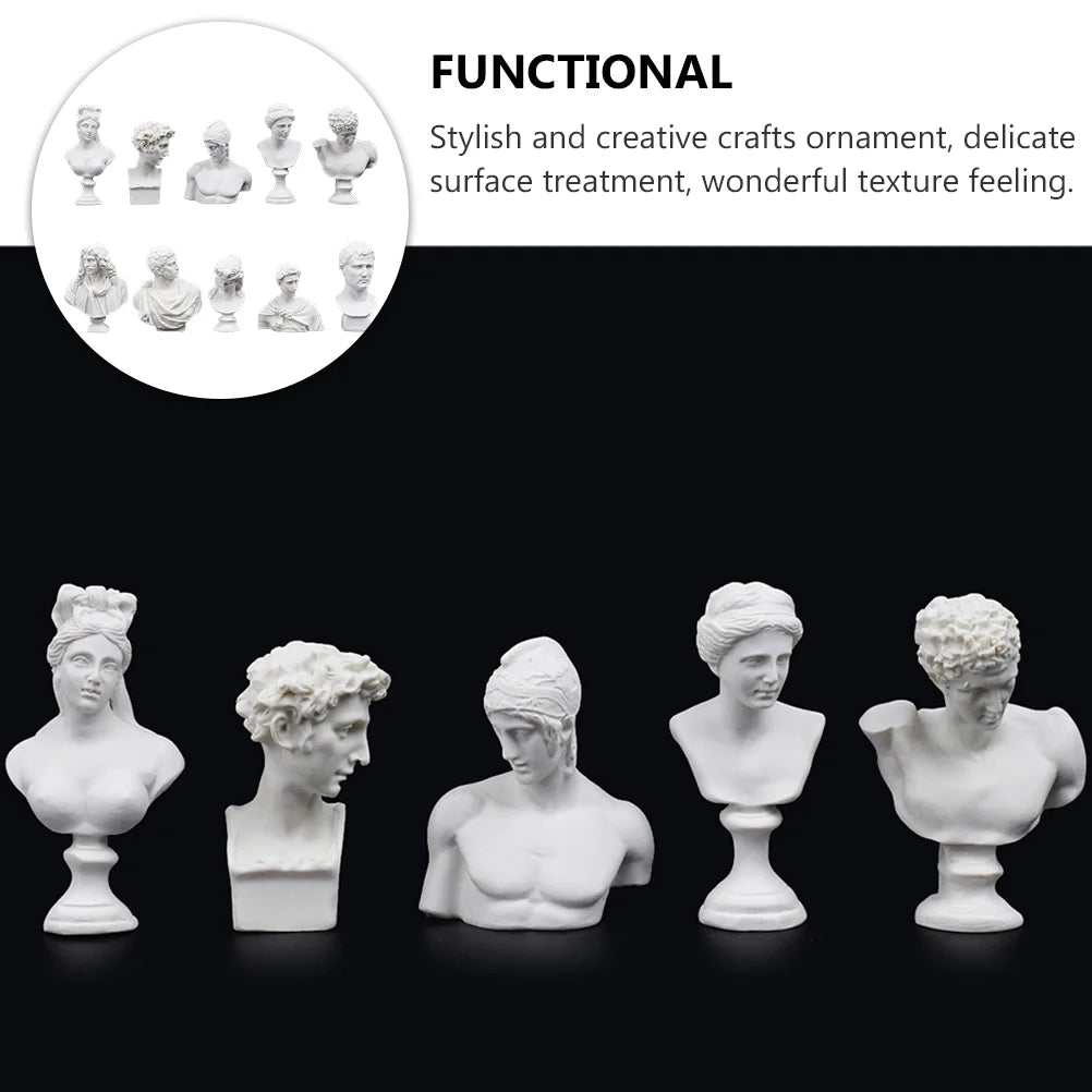 10 Pcs Desk Topper Ornaments Imitated Plaster Head Statue Decorate Household Decoration White Desktop Sculptures and figurines