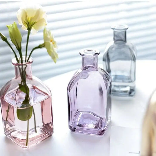 Small Colorful Vases for Flowers | Glass Bud Vases | Transparent Stained Glass Vase Set | Dried Fresh Flower Vase | Minima