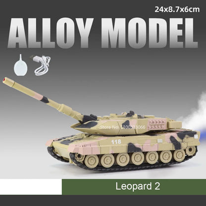 1:32 Alloy Tiger Tanks Toy Diecast Models Cars Spray Version Wheel Pull Back Light Sound Miniature T-90 Tank Kids Birthday Gifts