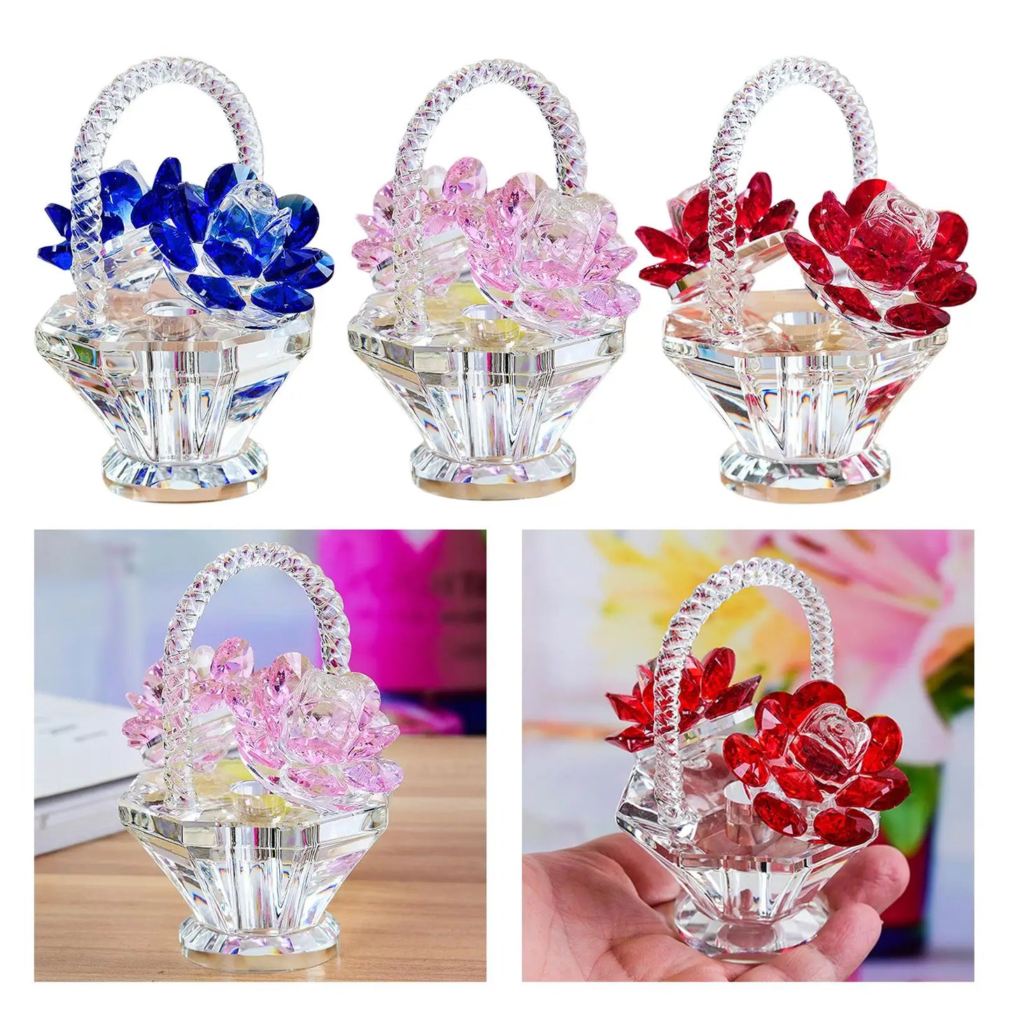 Crystal Flower Basket Decoration Living Room Wine Cabinet Wedding Small Gift Teacher Mother'S Day Gift Dressing Table Car Decor