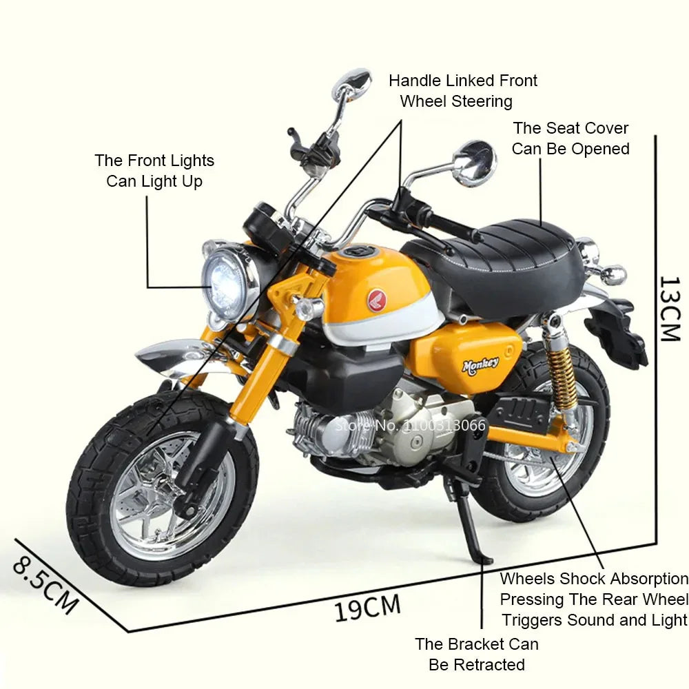 1:9 Honda CBR 1000RR Monkey Motorcycles Toys Alloy Cars Miniature Models Wheel Turned with Light Vehicles Boys Festival Gifts