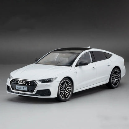 1/24 A7 Alloy Model Car Toys Rear Wheel Pull Back Front Wheel Steering Cars with Light Sound Vehicle for Children Collect Gifts