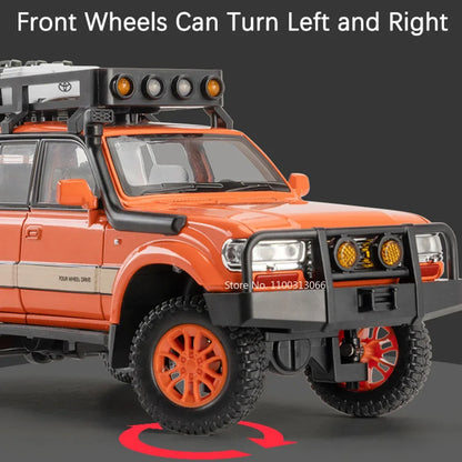 1:24 Alloy Diecast Land Cruiser LC80 Car Toy Model with Light Music Off-road Wheel Pull Back Vehicle Kids Children's Day Gift