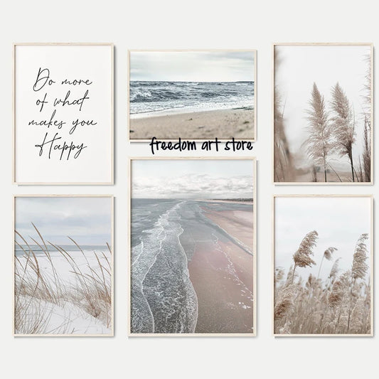 Boho Gallery Style Beach Landscape Photography Pampass Grass  Art Poster Canvas Painting Wall Print Picture for Room Home Decor