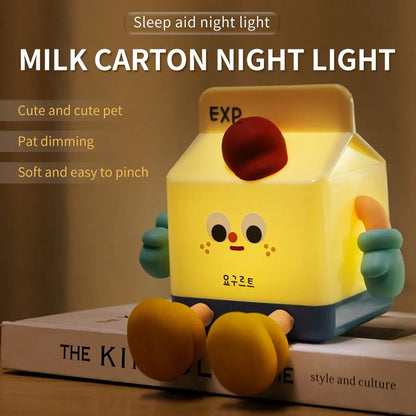Cartoon LED Nightlights Milk Box Touch Sensor Timing Night Light USB Rechargeable Silicone For Children Bedroom Decoration