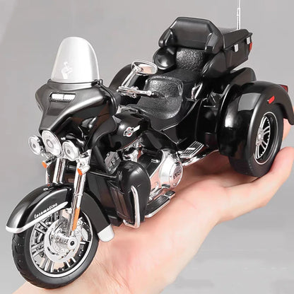 1/9 Scale Alloy Diecast Motor Tricycle Toys Cars Models with Light Sound Motorcycle Wheel Pull Back Vehicles for Kids Boys Gifts