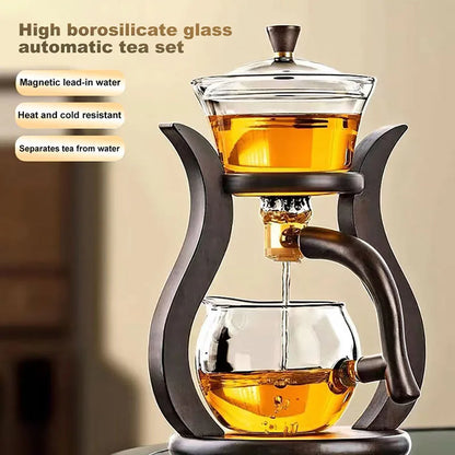 Service à thé en verre résistant à la chaleur, dérivation d'eau magnétique, bol à couvercle rotatif, machine à thé automatique, théière Kungfu paresseuse pour boire