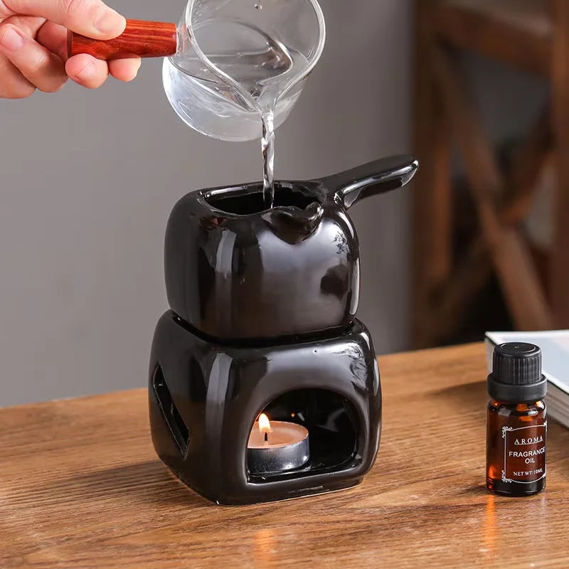 Ceramic Square with Handle Separation Large Capacity Aromatherapy Stove Lamp Club SPA Essential Oil Massage Heater Candle Holder