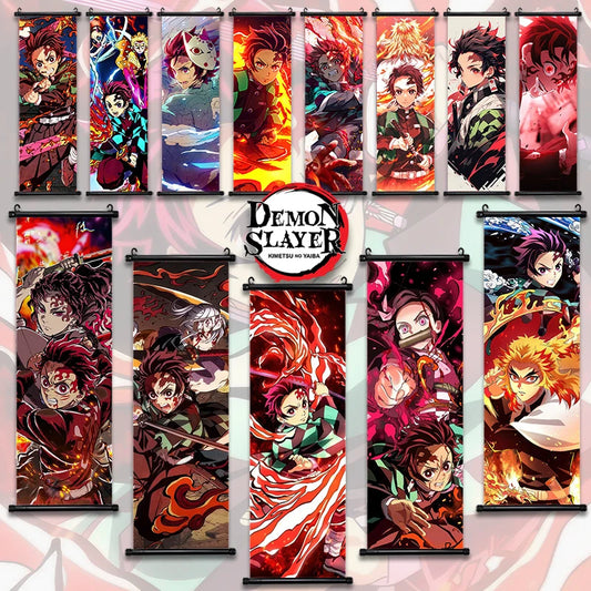 D-Demon Slayer Kamado Tanjirou Scroll Canvas Wall Hanging Painting Home Decor Anime Poster Wall Room Decoration Decro Wallpaper