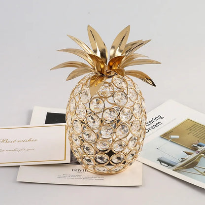 1pc Gold Crystal Pineapple Ornament Artificial Fruit Figurine Tabletop Centerpiece For Home Decor