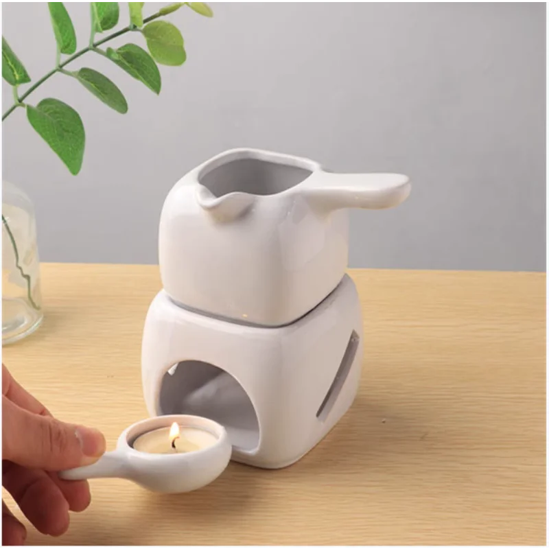 Ceramic Square with Handle Separation Large Capacity Aromatherapy Stove Lamp Club SPA Essential Oil Massage Heater Candle Holder