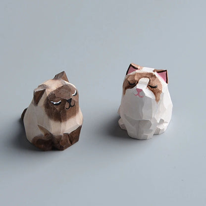 Mini Cute Cats Handmade Wooden Cat Ornament Mini Cute Orange Cats Statues  Car Figurines Desktop Decorations