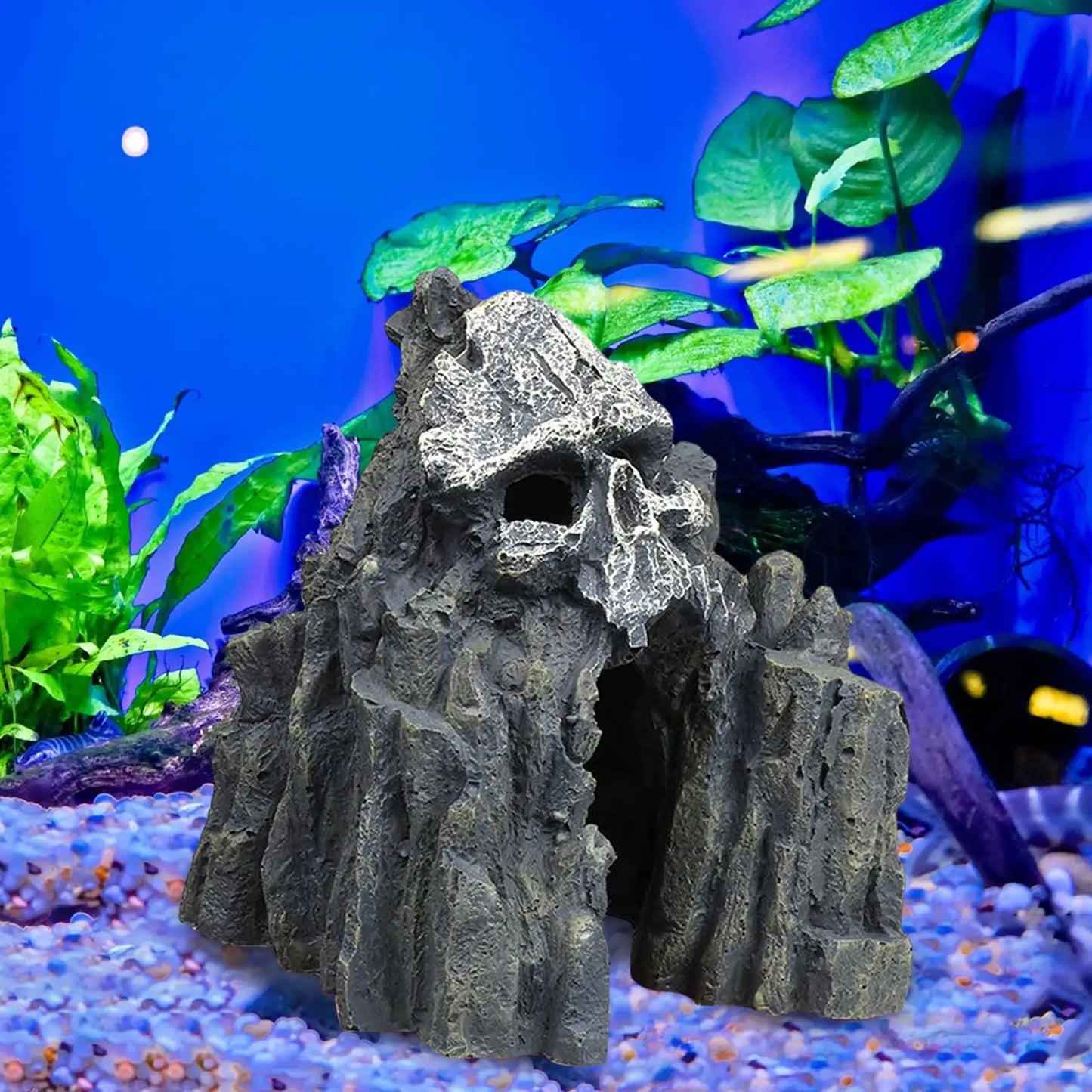 Décor de montagne de crâne aquatique, grotte, rocaille, fournitures en résine, pierre pour décoration d'aquarium, cacher le repos d'aquarium de poissons de reptiles