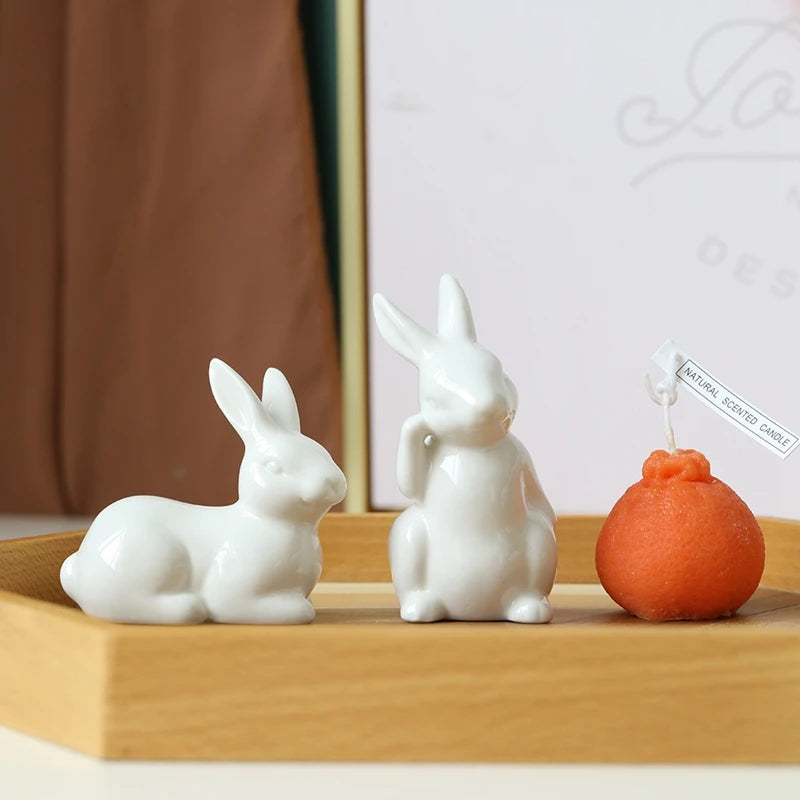 Cute Ceramics Rabbit Figurines Kawaii Hare Bunny Garden House Animal Ornaments Easter Home Room Decoration Hand Painting Embryo